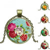 Glass Cabochon Vintage Bronze Accessories Statement Rose Flower Pendant Necklace  Chain Necklace for Women Fine Jewelry