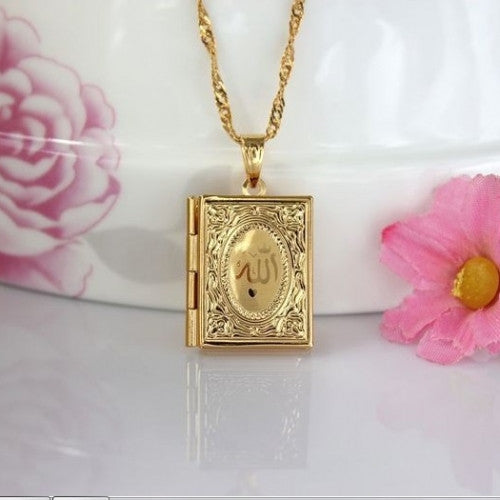 Necklace Religious Muslim Jewelry For Women and Men+45CM Chain 24k Gold Plated Allah Photo Locket Pendants Floating Charms