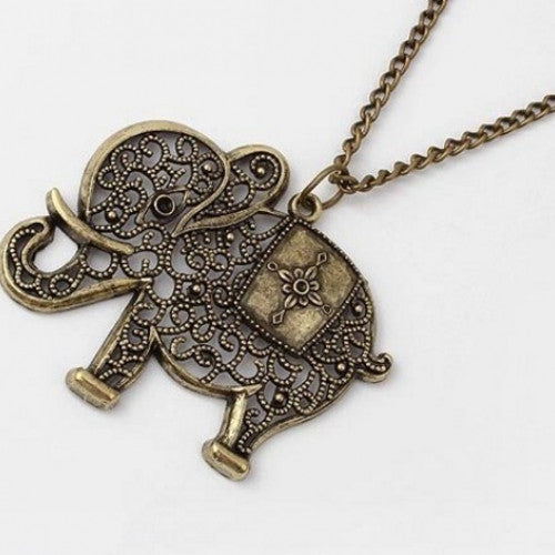 Antique Hollow Elephant Pendant Chain Necklace(Bronze)