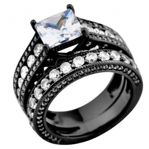 Retro Black Gold Filled Clear CZ -White Sapphire Antique Jewelry Women Fashion Wedding Ring